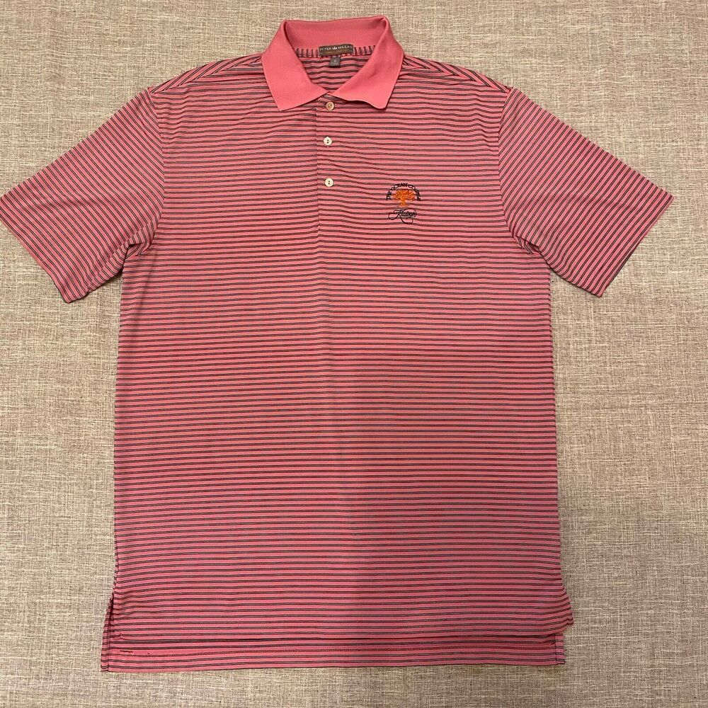 Peter Millar Polo Shirt Mens Medium Pink Striped The Ocean Course Kiawah Island